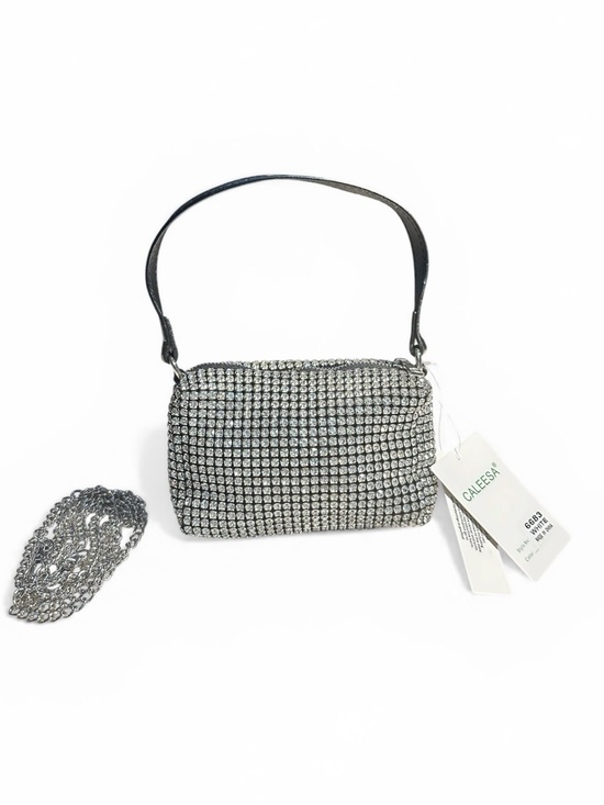 caleesa Handbags - Caleesa Silver Rhinestone Mini Bag  Sparkly Top Handle Evening Clutch Glam
